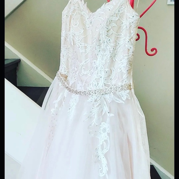 Beautiful sheer white with hints of pink prom dress never worn. Size 4 - Picture 2 of 15